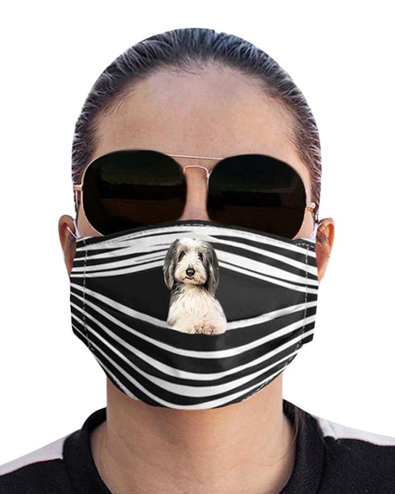 

Striped Dog Print Breathable Face Mask With 1PCS Filter, Style3