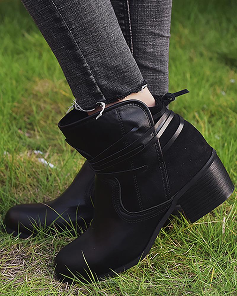 

Lace-up Chunky Cowboy Boots, Black