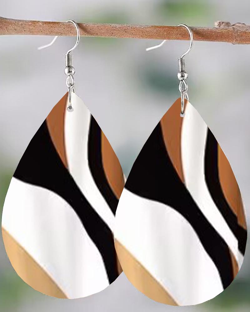

1Pair Abstract Print Waterdrop Earrings, Coffee