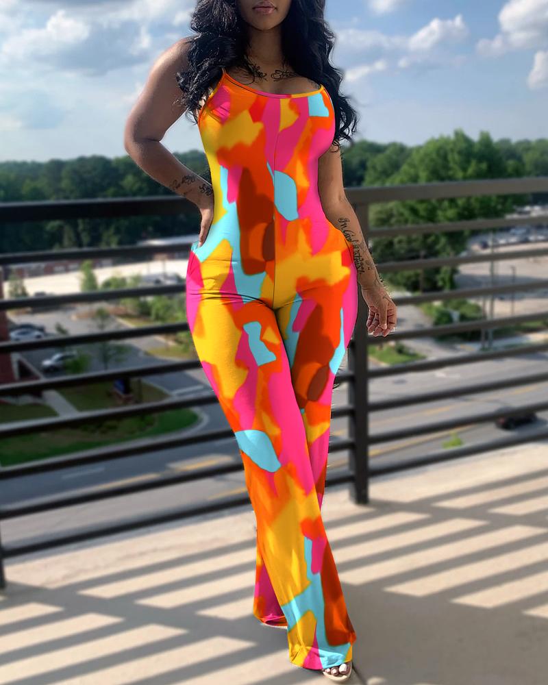 

Tie Dye Print U-Neck Spaghetti Strap Jumpsuit, Multicolor