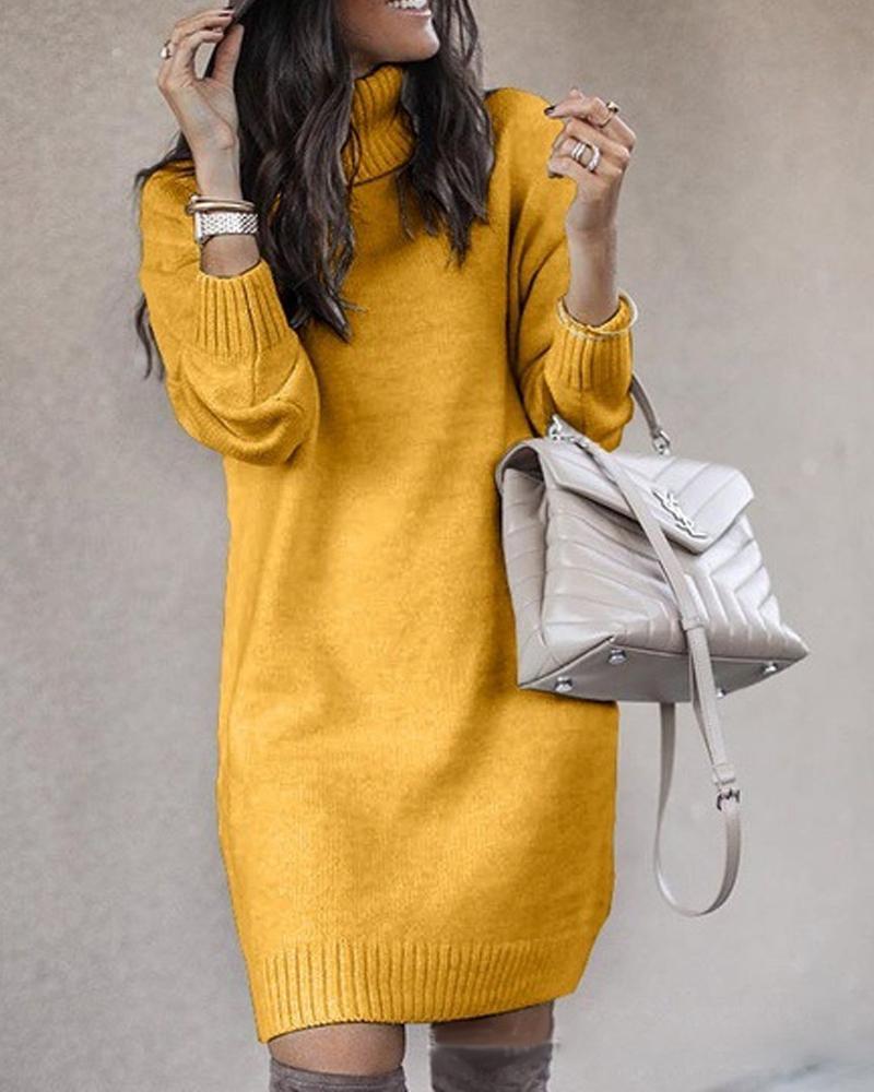 

Long Sleeve Turtleneck Knit Sweater, Yellow