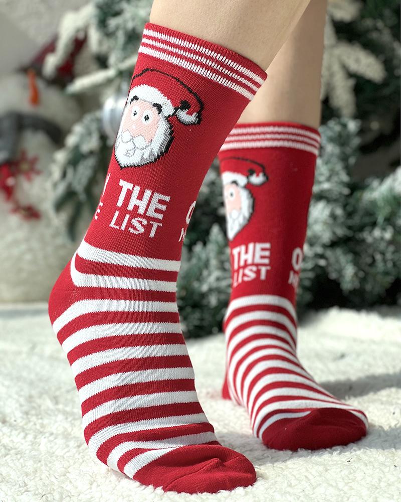 

1Pair Christmas Character Santa Gingerman Snowman Graphic Plants Print Crew Socks, Style1