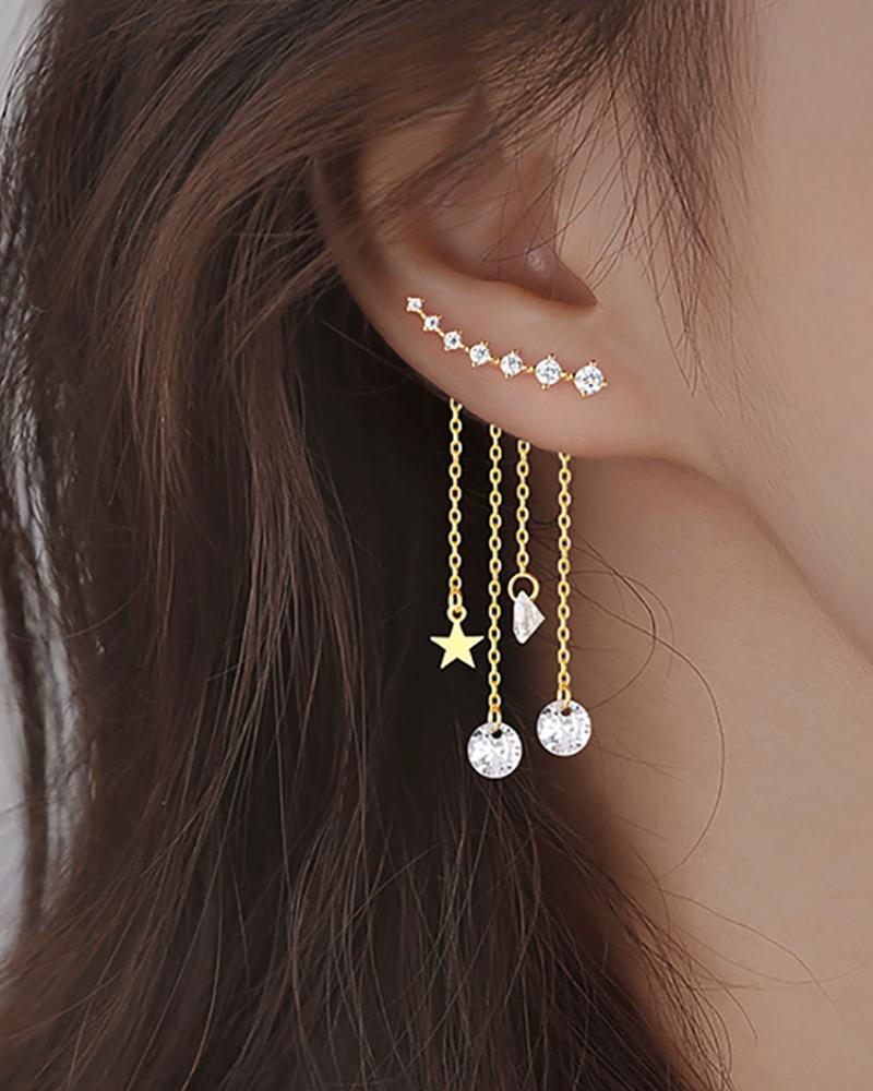 

1pair Rhinestone Decor Star Pendant Chain Earrings, Gold