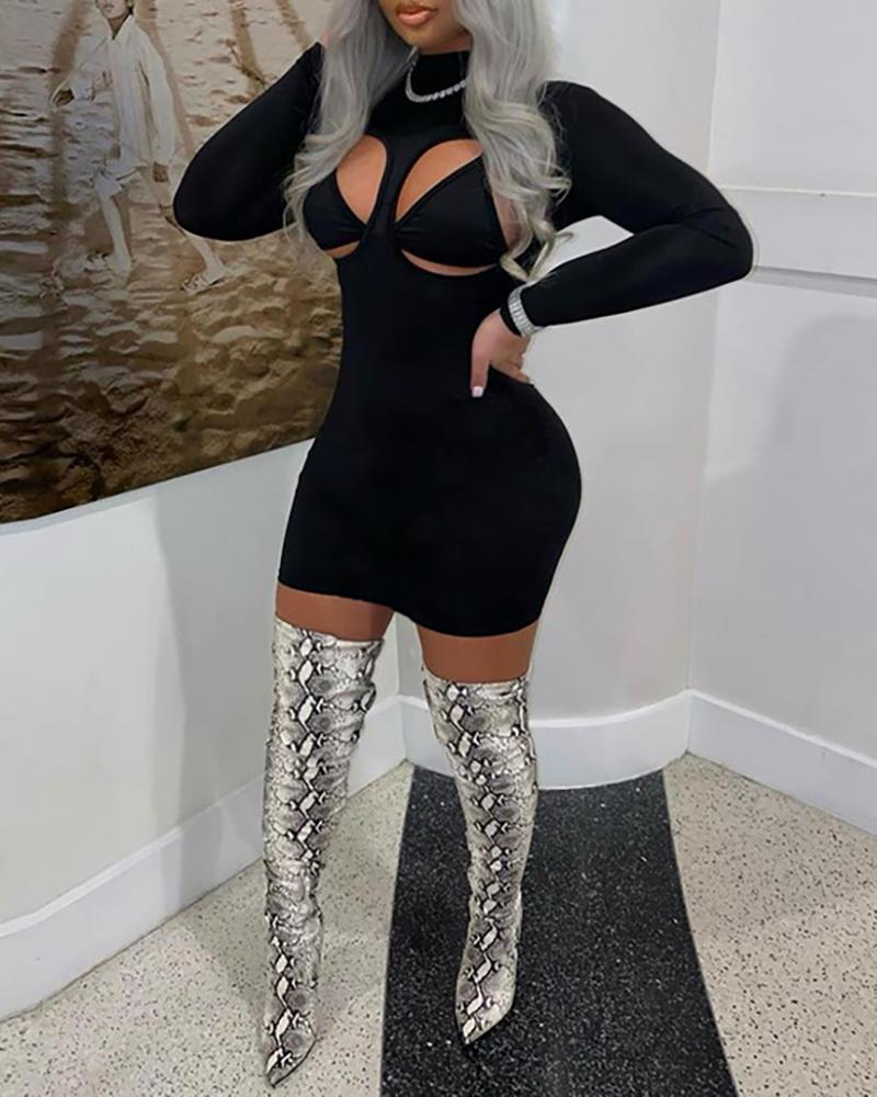 

Cutout Front Long Sleeve Bodycon Dress, Black