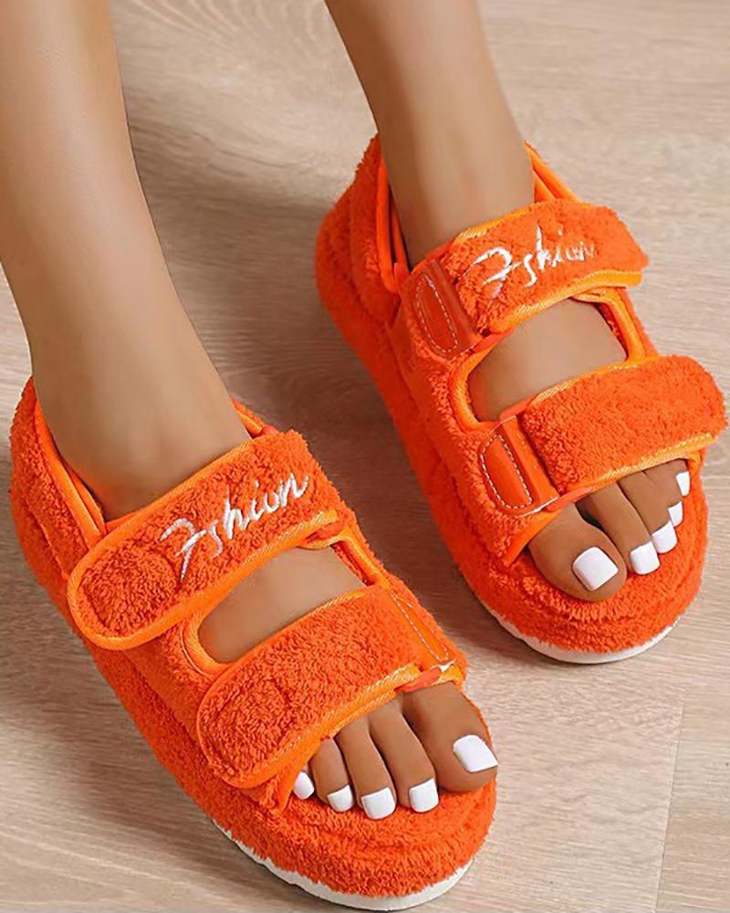 

Fuzzy Velcro Platform Sandals, Orange