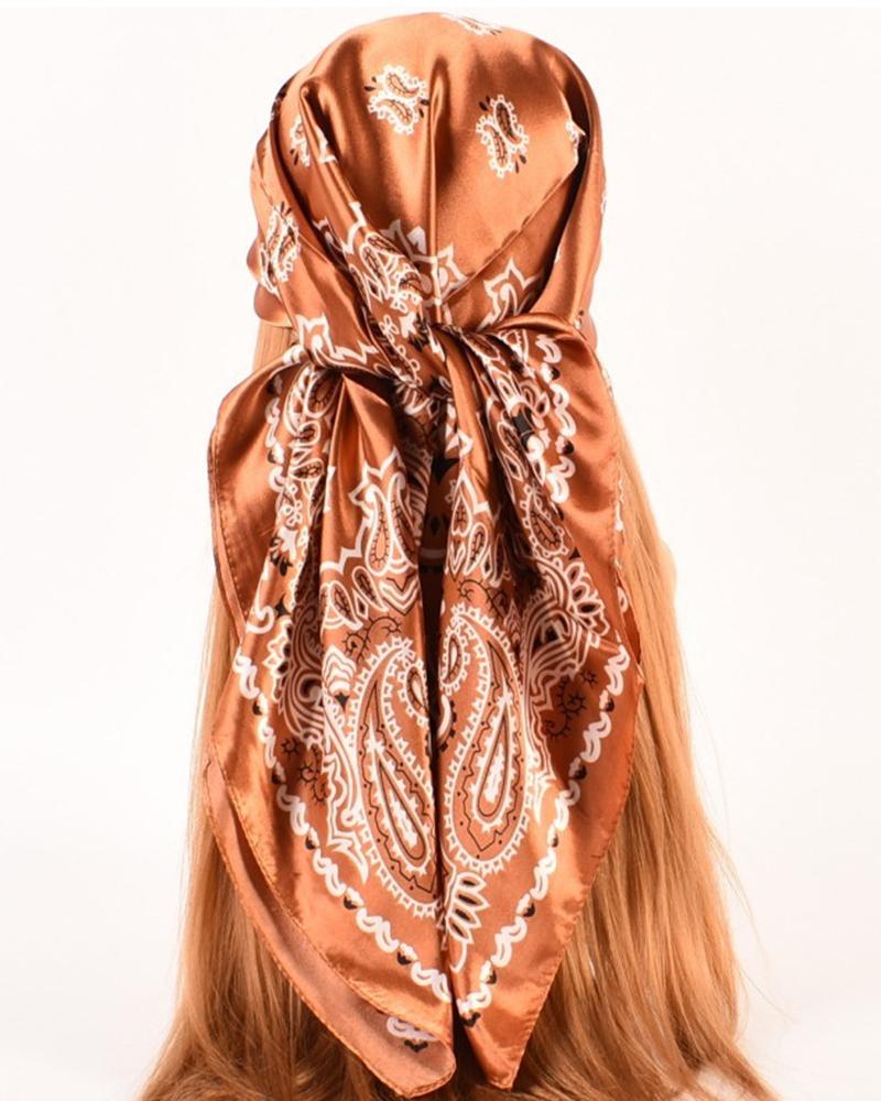 

Paisley Print Satin Hair Bandana Wrap Square Scarf, Coffee