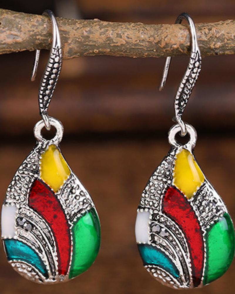 

1Pair Colorblock Teardrop Hook Drop Earrings, Multicolor