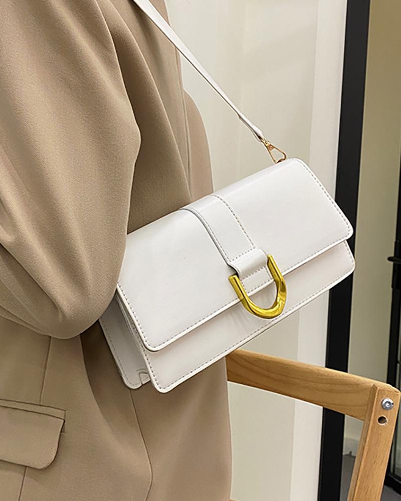 

Metal Decor Flap Shoulder Bag, White