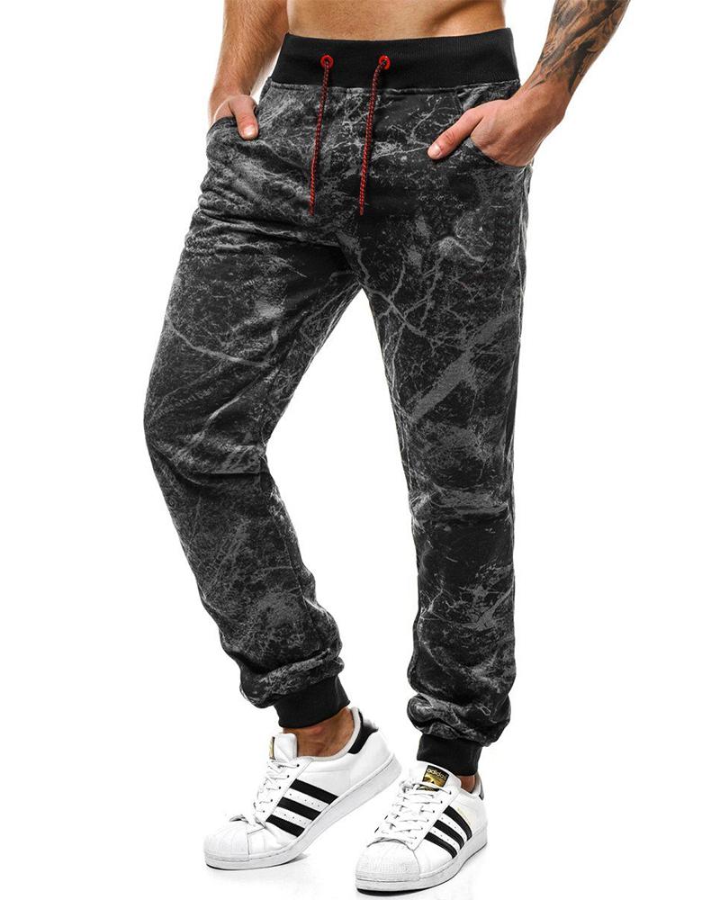 

All Over Print Drawstring Jogger Pants, Dark grey
