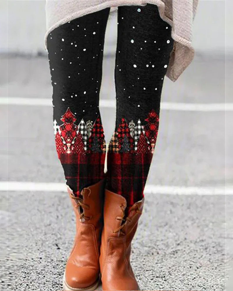 

Christmas Tree Snowflake Print Skinny Pants, Style6