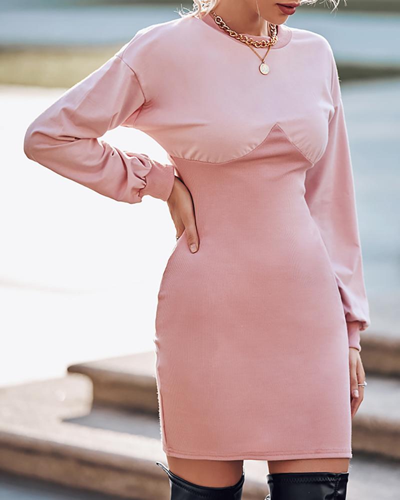 

Ribbed Ruched Long Sleeve Sweater Dress, Coffee