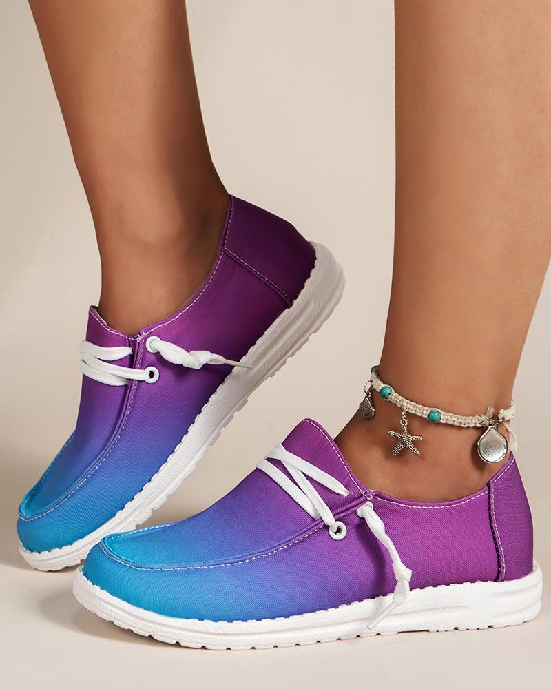 

Ombre Lace-up Casual Slip-on, Purple&blue