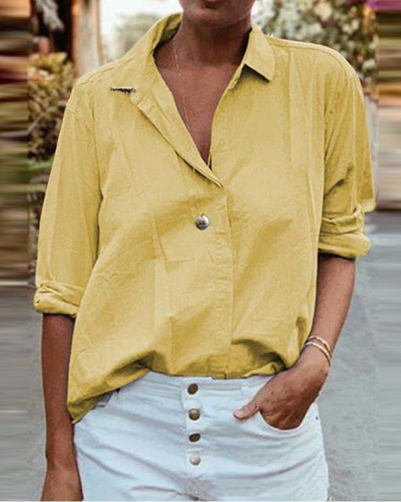 

Solid Color Button Down Blouse, Yellow