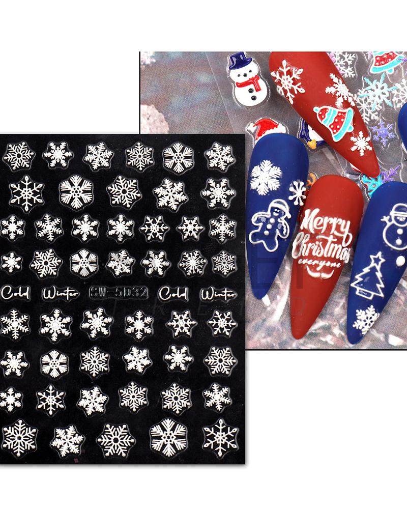 

1 Sheet 5D Christmas Santa Snowflake Snowman Reindeer Decals Nail Art Stickers, Style4