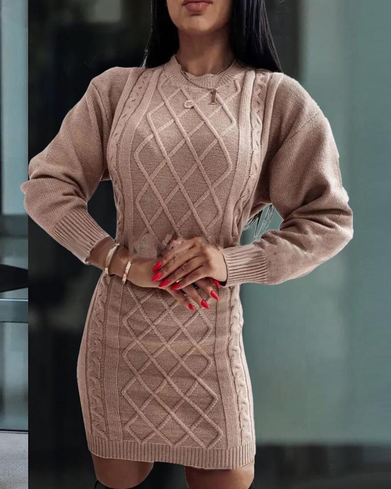 

Long Sleeve Textured Knit Sweater Dress, Pink