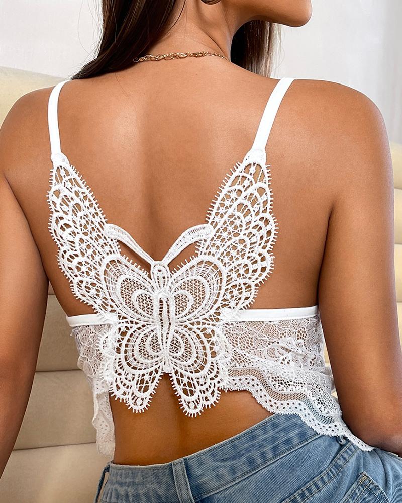 

Butterfly Pattern Crochet Lace Cami Top, White