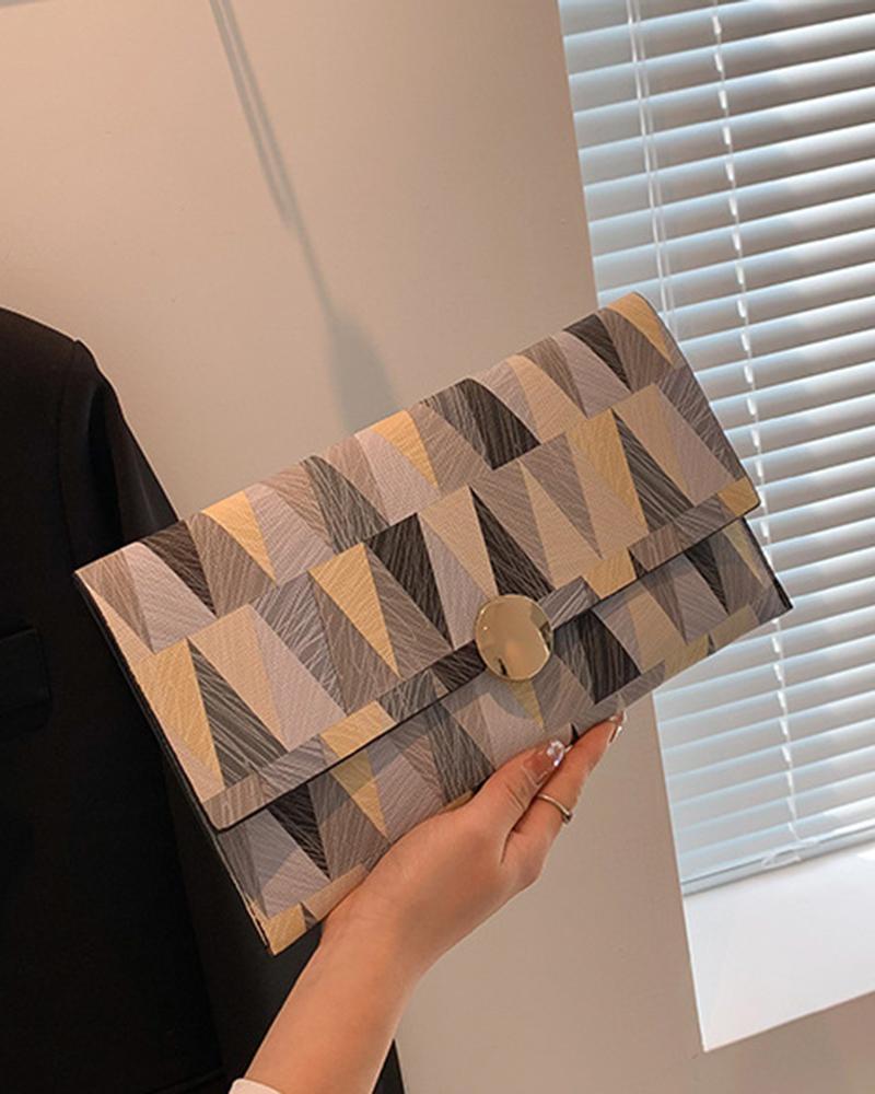 

Geometric Colorblock Magnet Envelop Clutch Bag, Gray