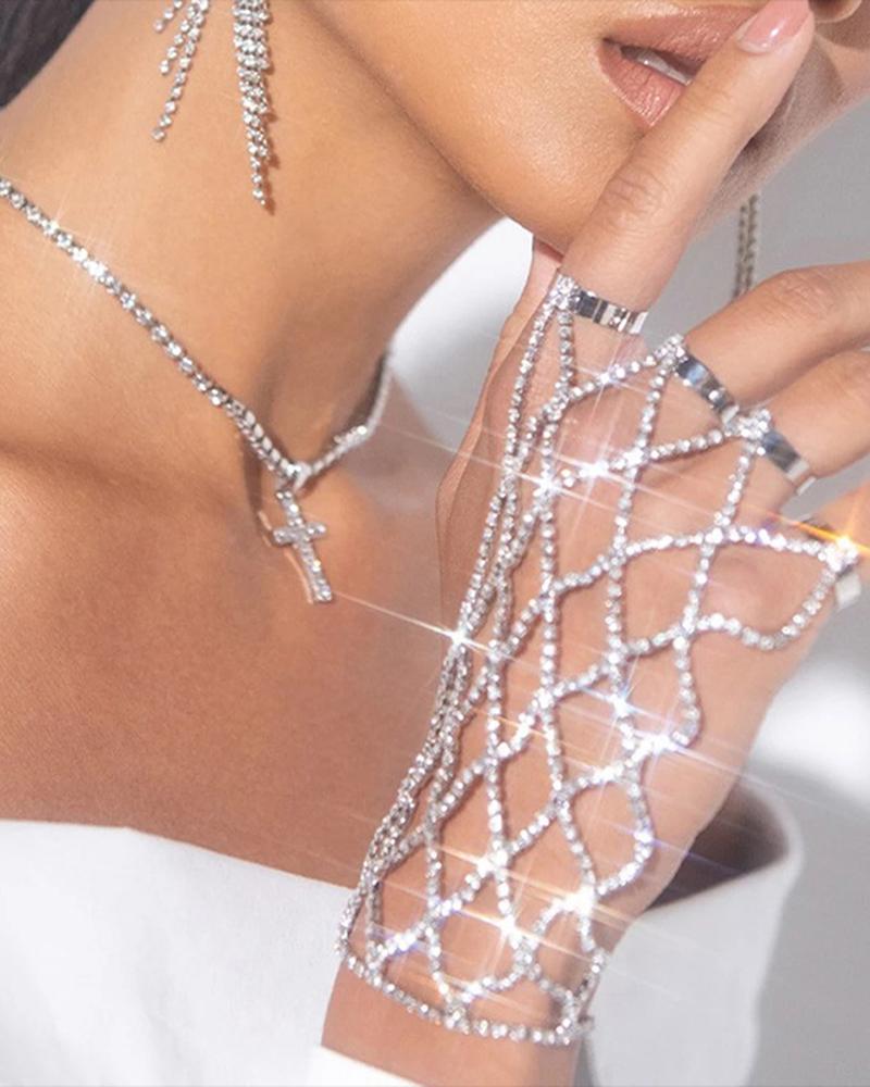 

1pc Hollow Out Rhinestone Fishnet Bracelet Wedding Bridal Jewelry, Silver