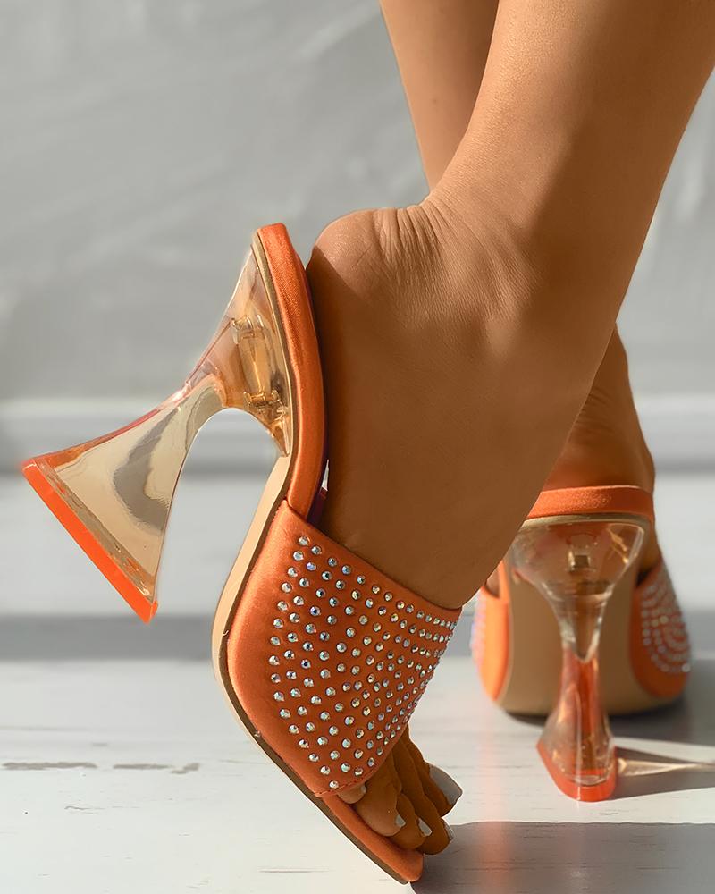 

Rhinestone Decor Square Toe Pyramid Heels, Orange