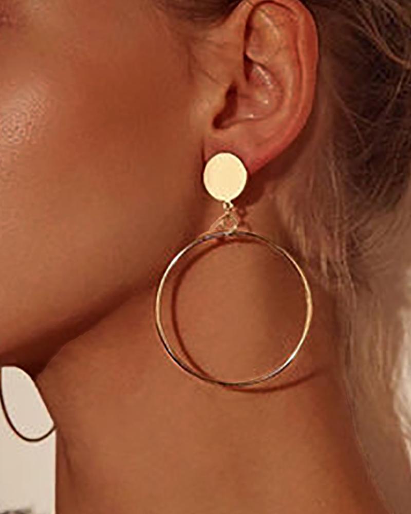 

1Pair Disc Simple Hoop Drop Earrings, Gold