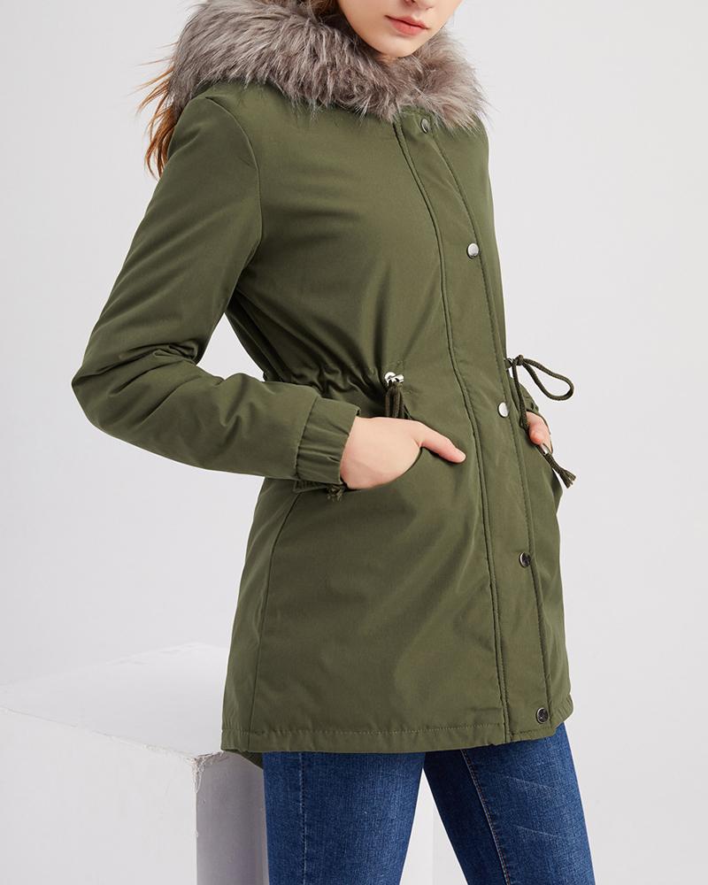 

Women' Parka Casual Winter Long Coat Drawstring Faux Fur Collar Lined Hooded Fit Warm Jacket, Army green