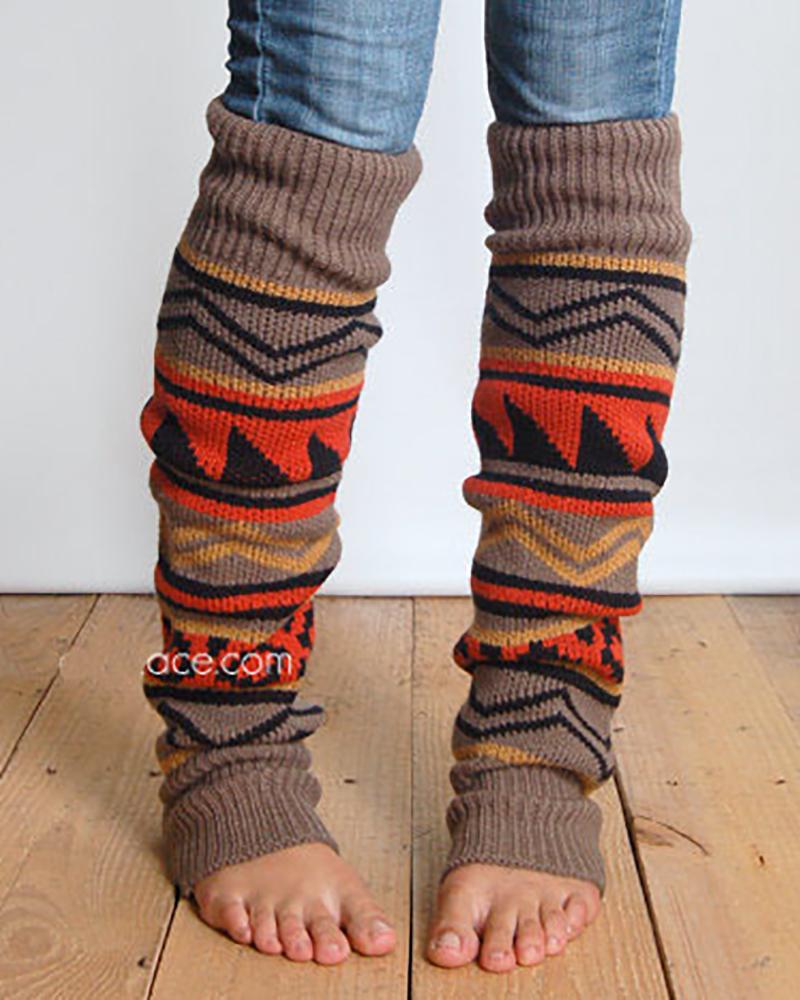 

Geometric Print Over The Calf Socks, Khaki