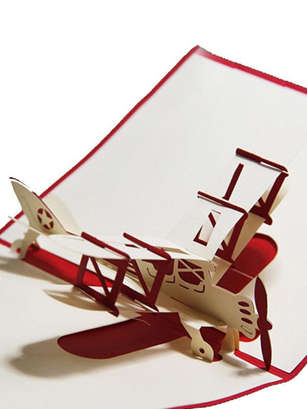 

Chinese Paper Cutting Paper Airplane Creative 3D Greeting Cards Handmade Paper-cut Folding Card Postcards, Red