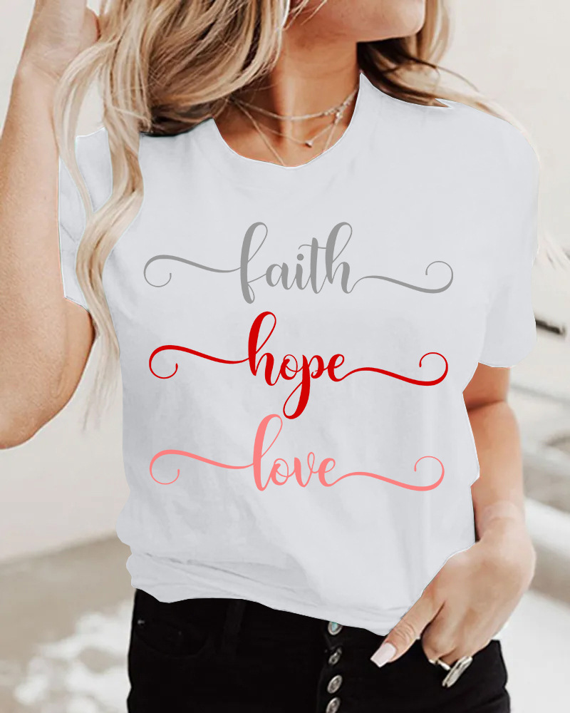 

Valentine's Day Letter Print Short Sleeve T-shirt, White