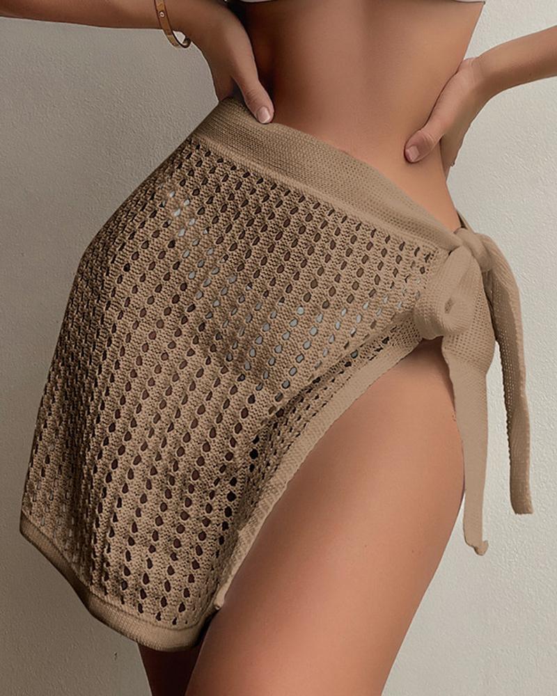 

Tied Detail Hollow Out Crochet Cover Up Beach Skirt, Khaki