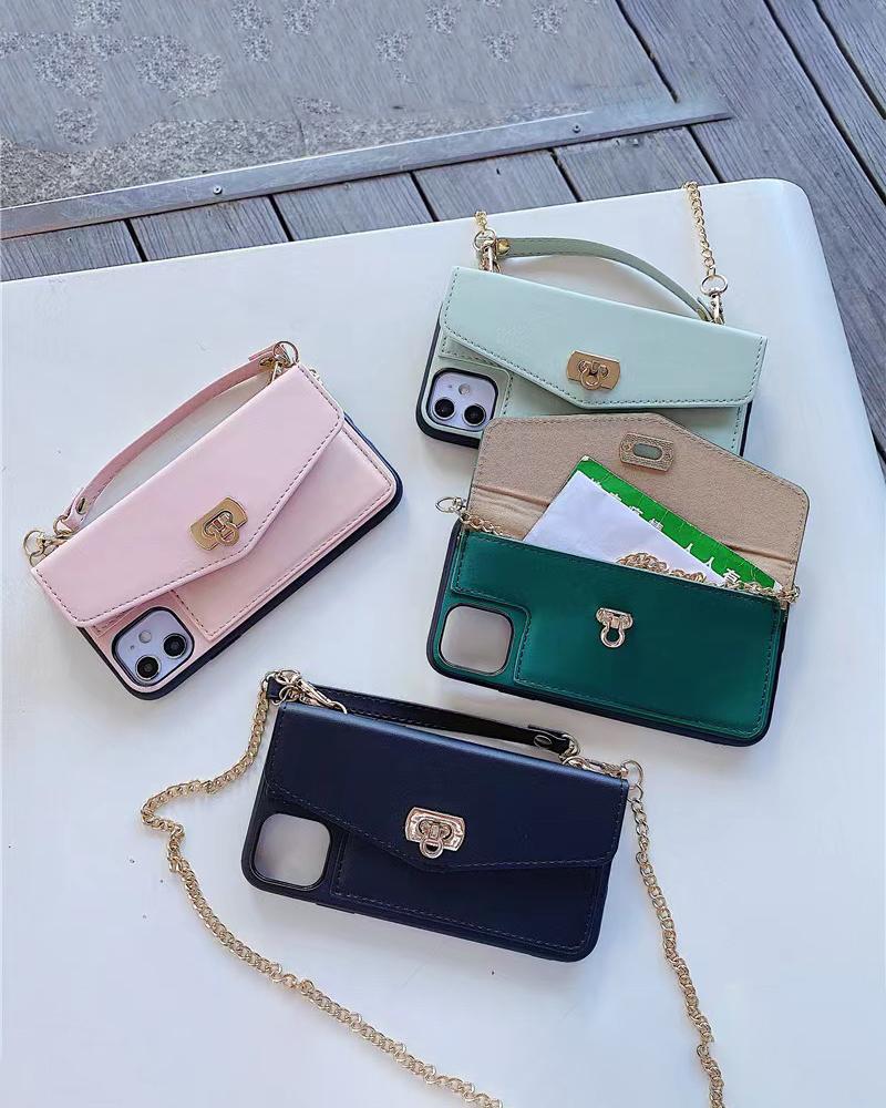 

PU Leather Card Holder iPhone Case With Chain, Green