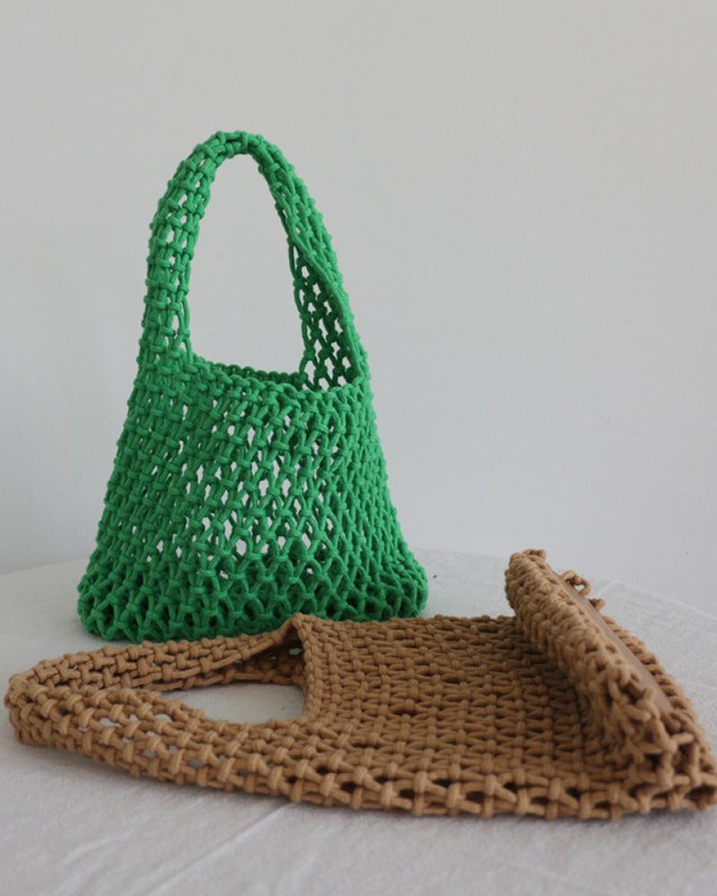 

Crochet Hollow Out Beach Handbag, Green