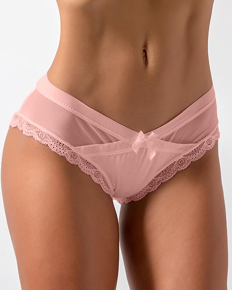 

Bowknot Front Sheer Mesh Lace Trim Mid-Rise Panty, Pink