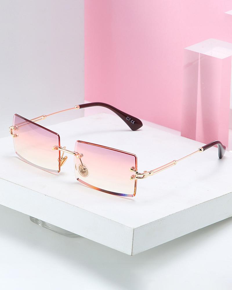 

1Pair Square Rimless Tinted Lens Sunglasses, Pink