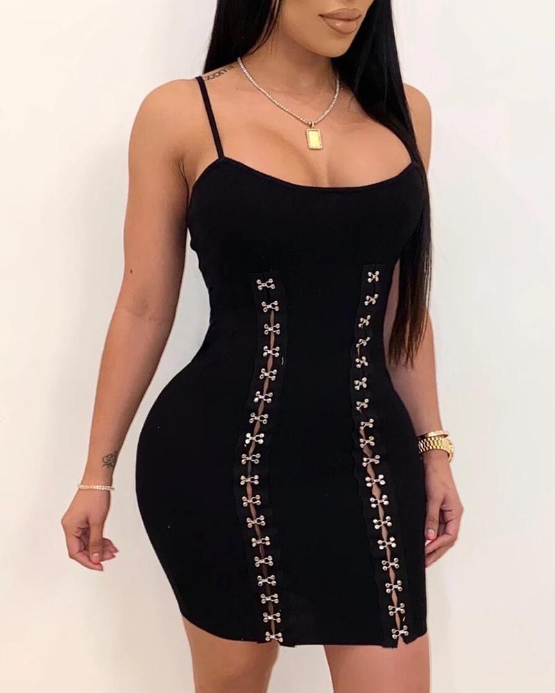 

Spaghetti Strap Design Bodycon Dress, Black