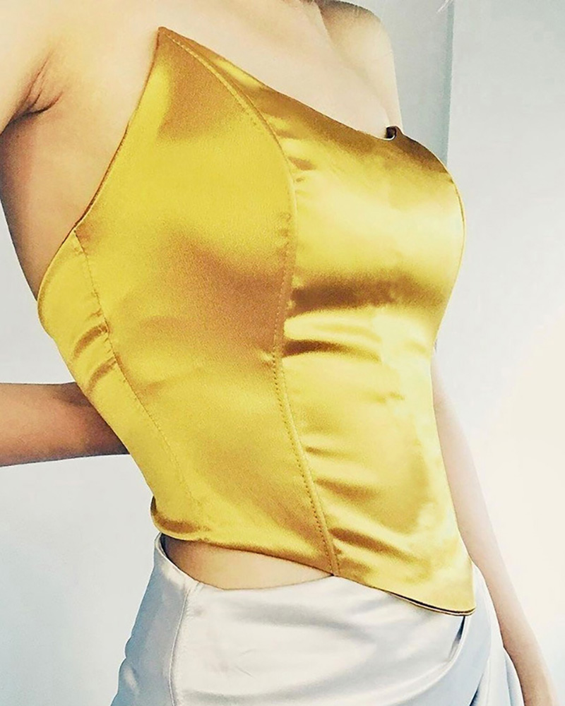 

Satin Bandeau Sleeveless Handkerchief Corset Top, Yellow