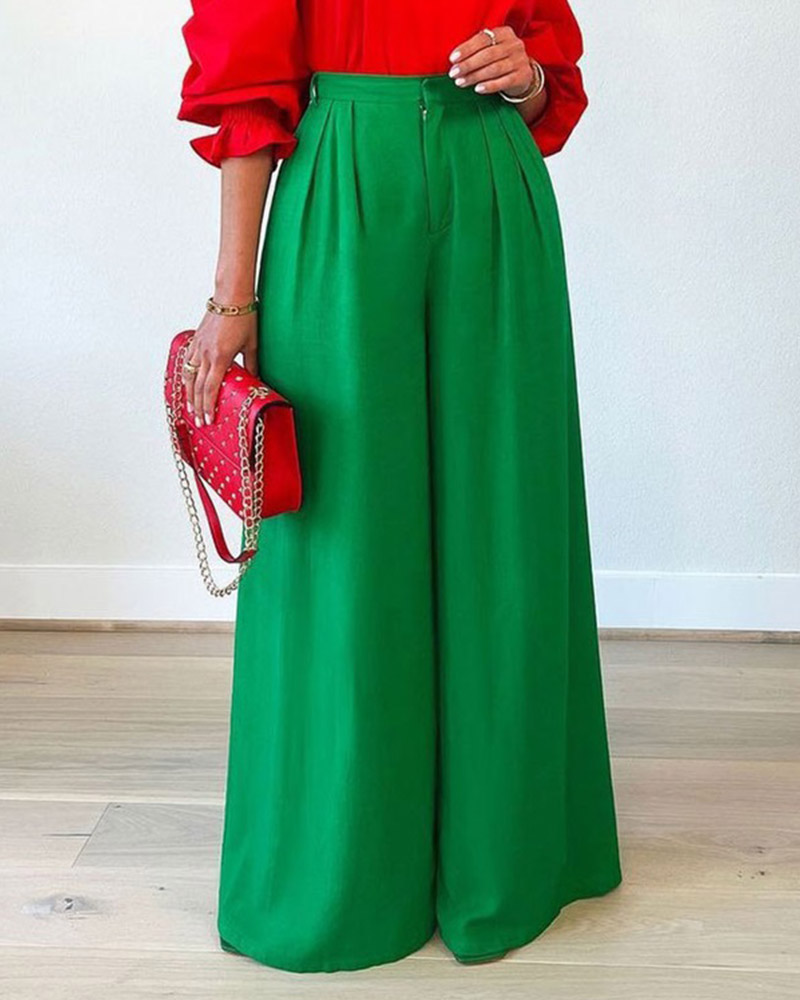 

High Waist Wide Leg Pants, Green