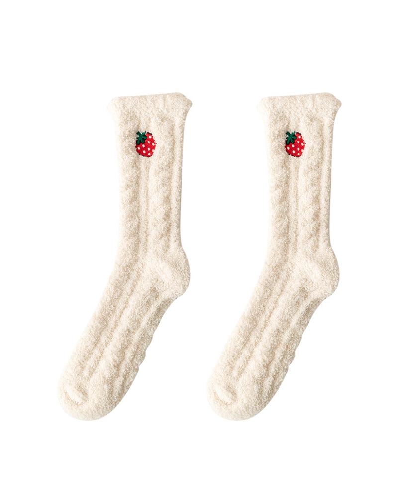 

1Pair Fruit Pattern Fuzzy Socks, Beige