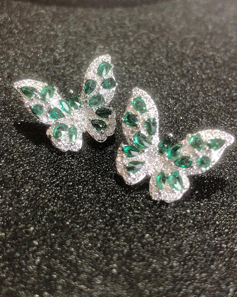 

1Pair Rhinestone Decor Butterfly Pattern Earrings, Green