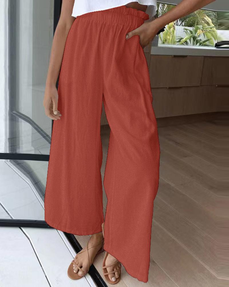 

Paper Bag Waist Wide Leg Pants, Red