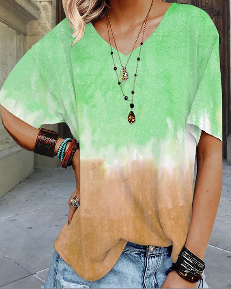 

Tie Dye Print Short Sleeve Casual T-shirt, Green