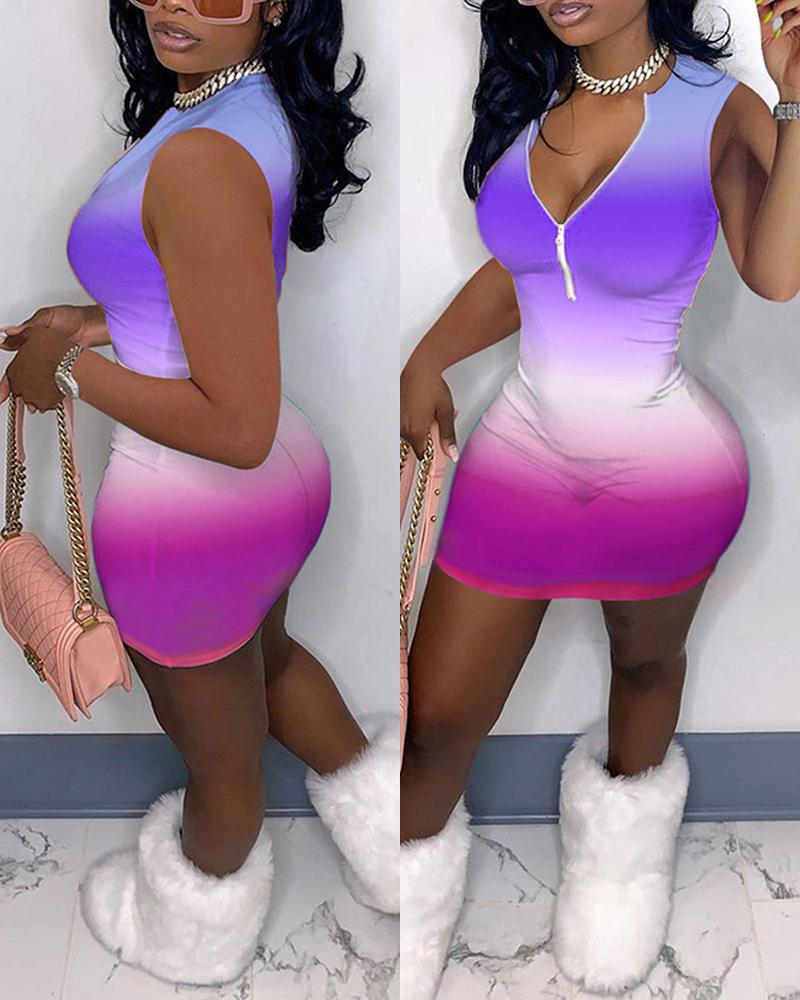 

Tie Dye Skinny Sleeveless Bodycon Mini Dress, Purple