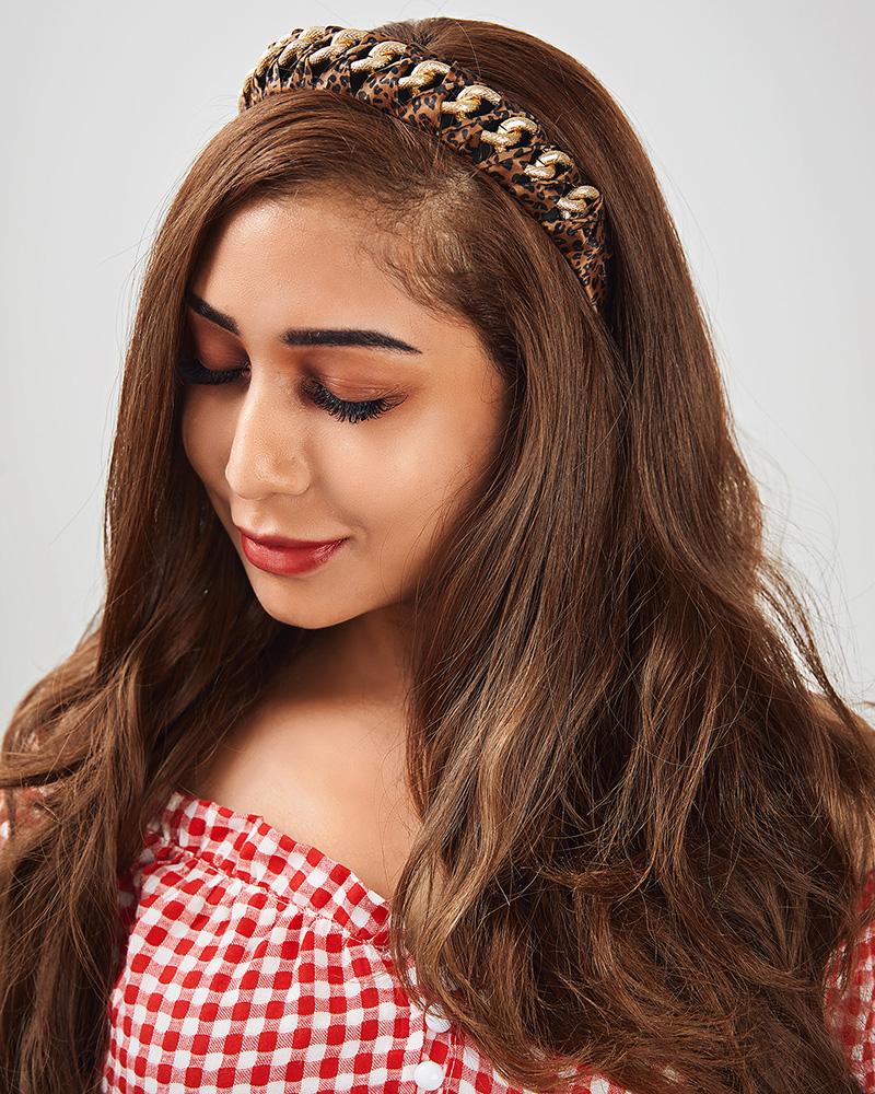 

Cheetah Print Chain Patch Headband Wide Twisted Headbands Cheetah Hair Hoops, Style1