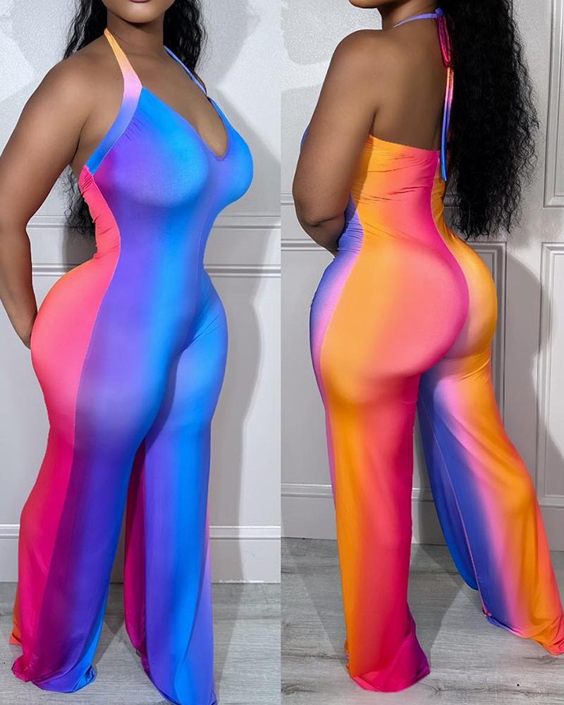 

Rainbow Ombre Halter Sleeveless Jumpsuit, Multicolor