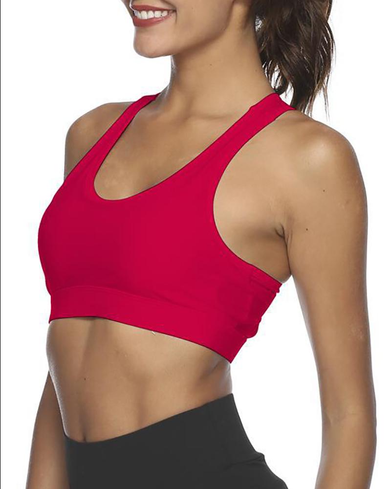 

Cutout Pocket Design Back Sleeveless Sporty Bralette Top, Red