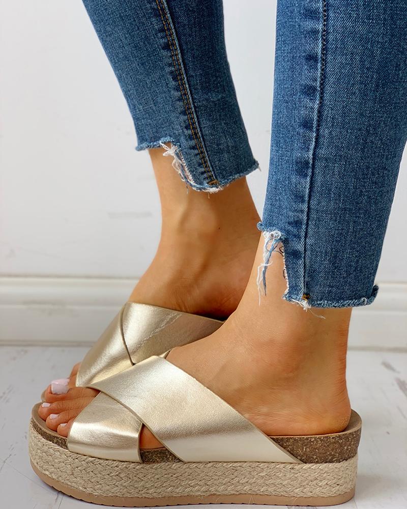 

Crisscross Design Espadrille Platform Sandals, Gold