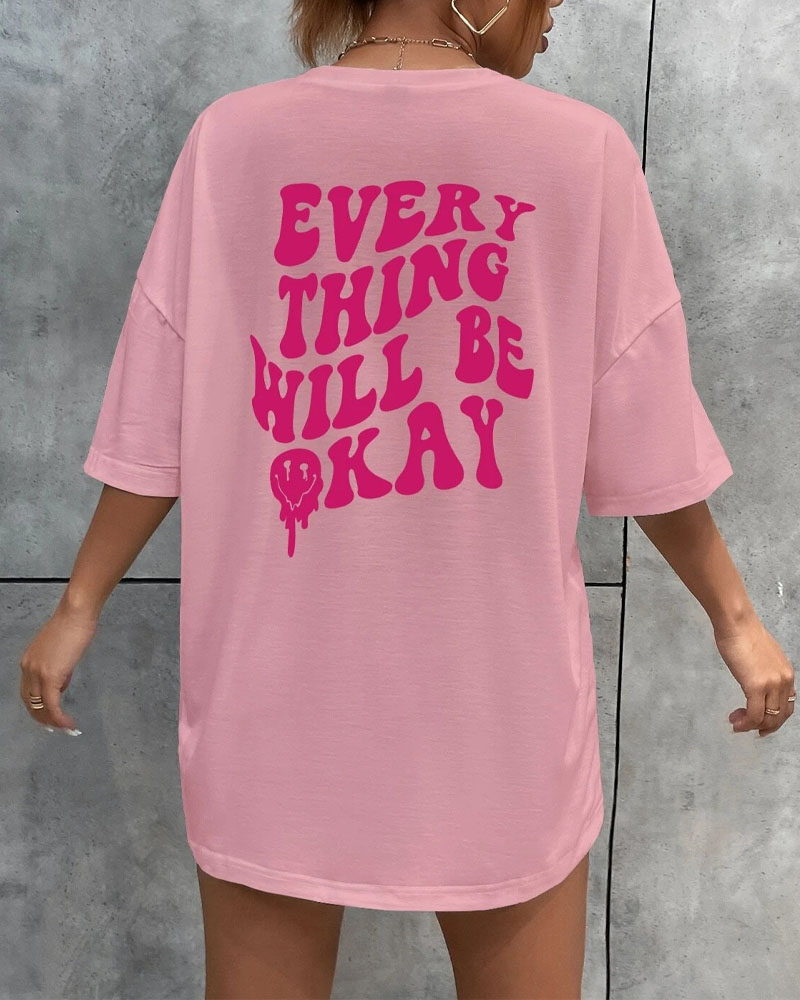 

Halloween Letter Print Casual T-shirt Oversized Graphic Tee, Pink