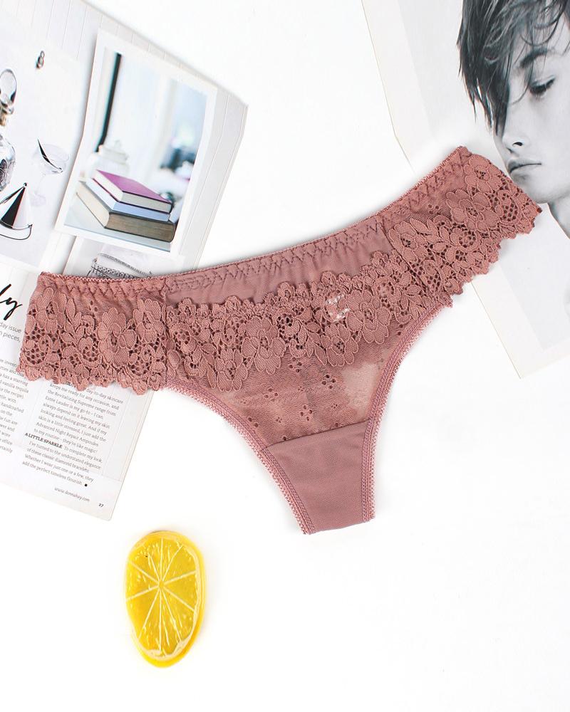 

See Through Floral Lace Thong Panty, Pink