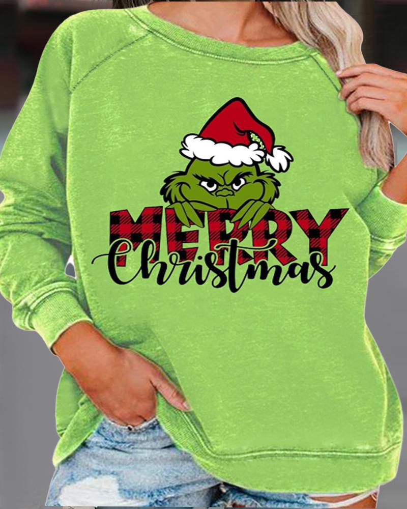 

Plus Size Grinch Stole Christmas Print Casual Top, Green