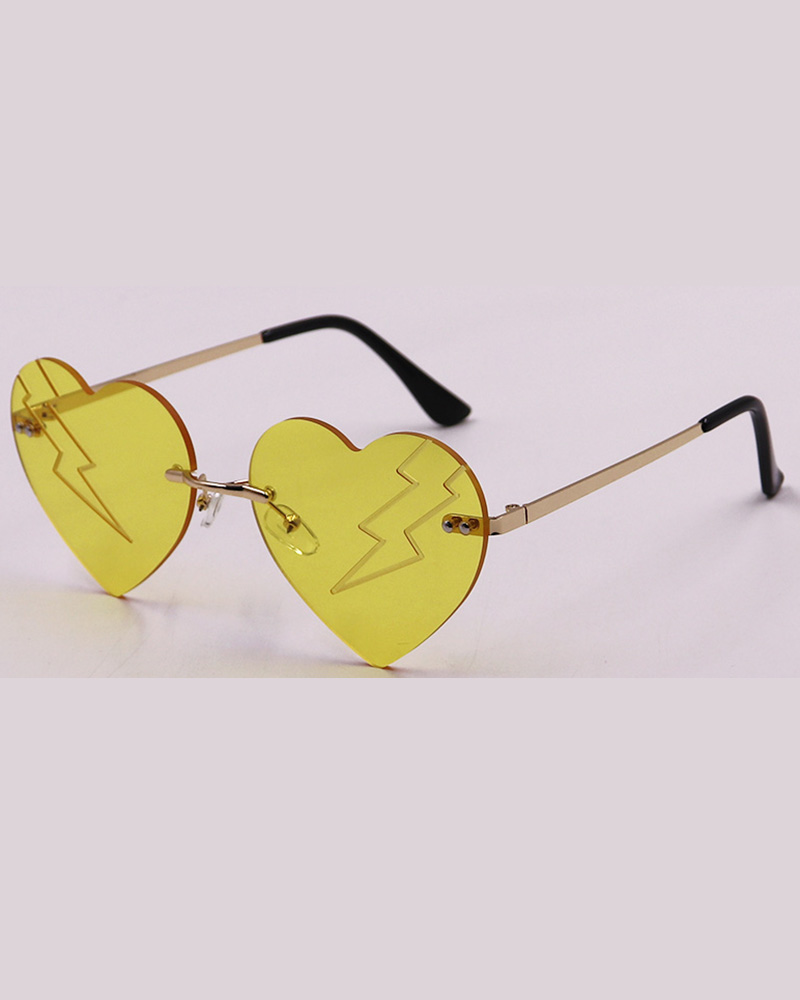 

1Pair Gradient Color Heart Shaped Rimless Trendy Sunglasses, Yellow