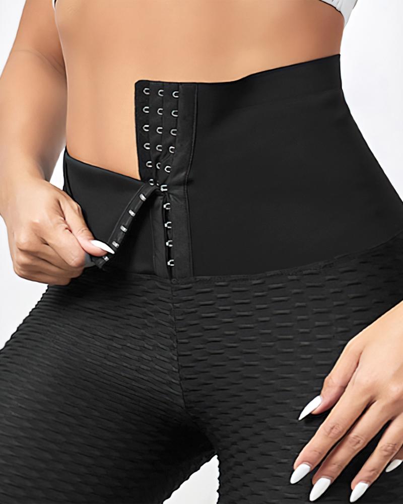 

Textured High Waist Tummy Control Butt Lifting Yoga Pants, Black